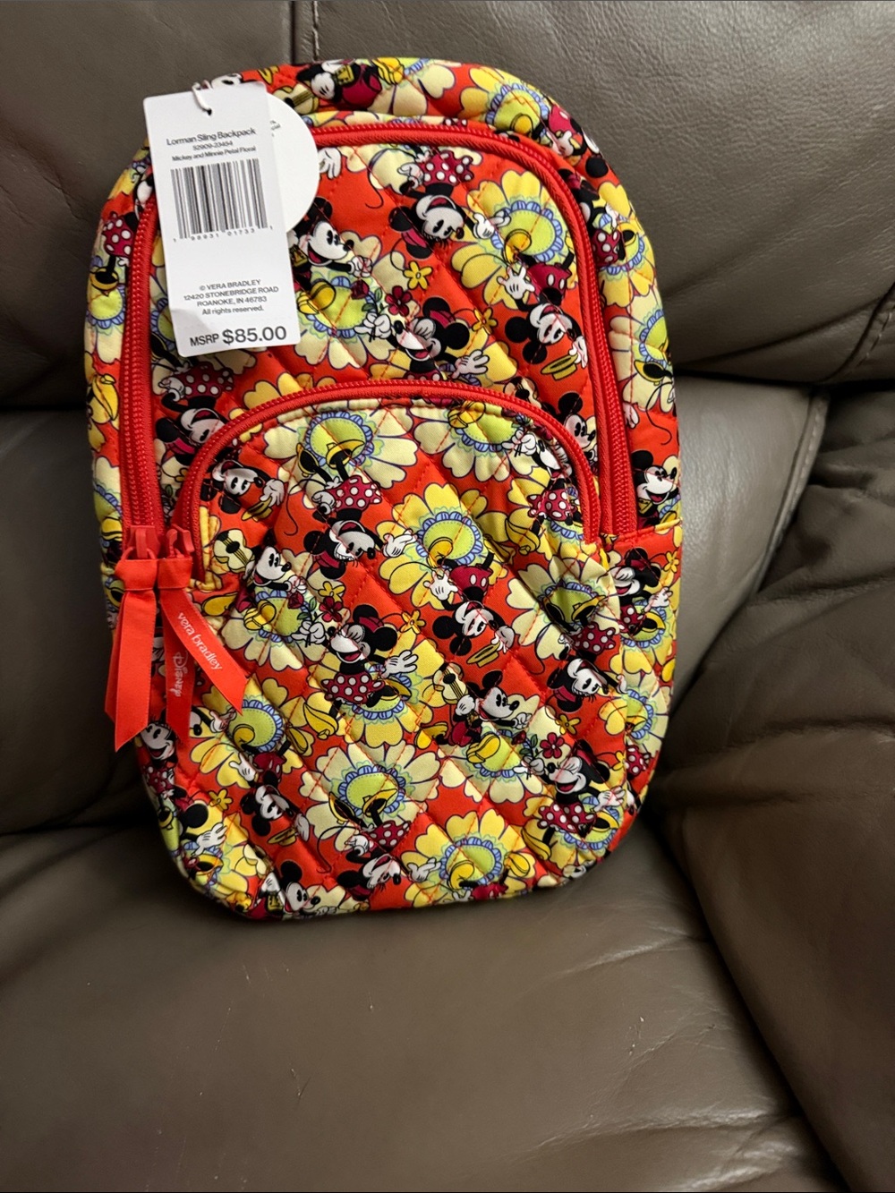 Vera Bradley Red and Yellow Minnie Floral Quilted Backpack